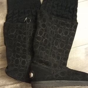 Coach Black Suede Boots with Gold Accent